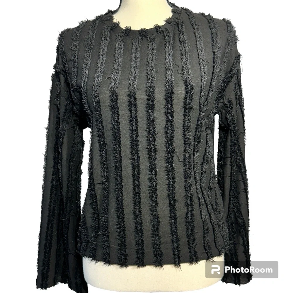 Zara Trafaluc Womens Black Fringe Long Sleeve Shirt - Picture 1 of 12